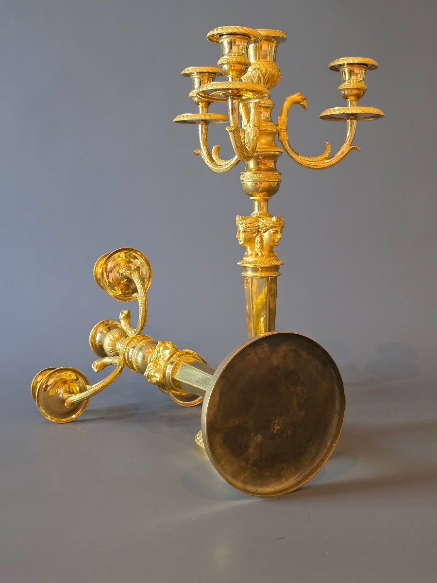 Claude Galle, paire de candélabres d'époque Empire-Consulat. -photo-7