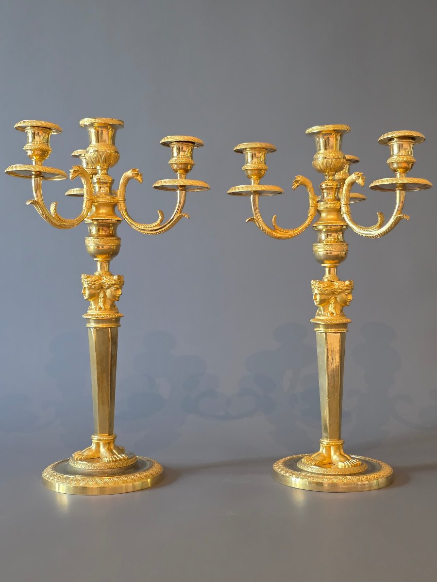 Claude Galle, paire de candélabres d'époque Empire-Consulat. 