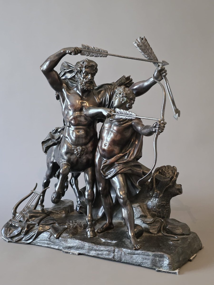 L'éducation d'Achille, grand groupe en bronze, XIXème.-photo-2