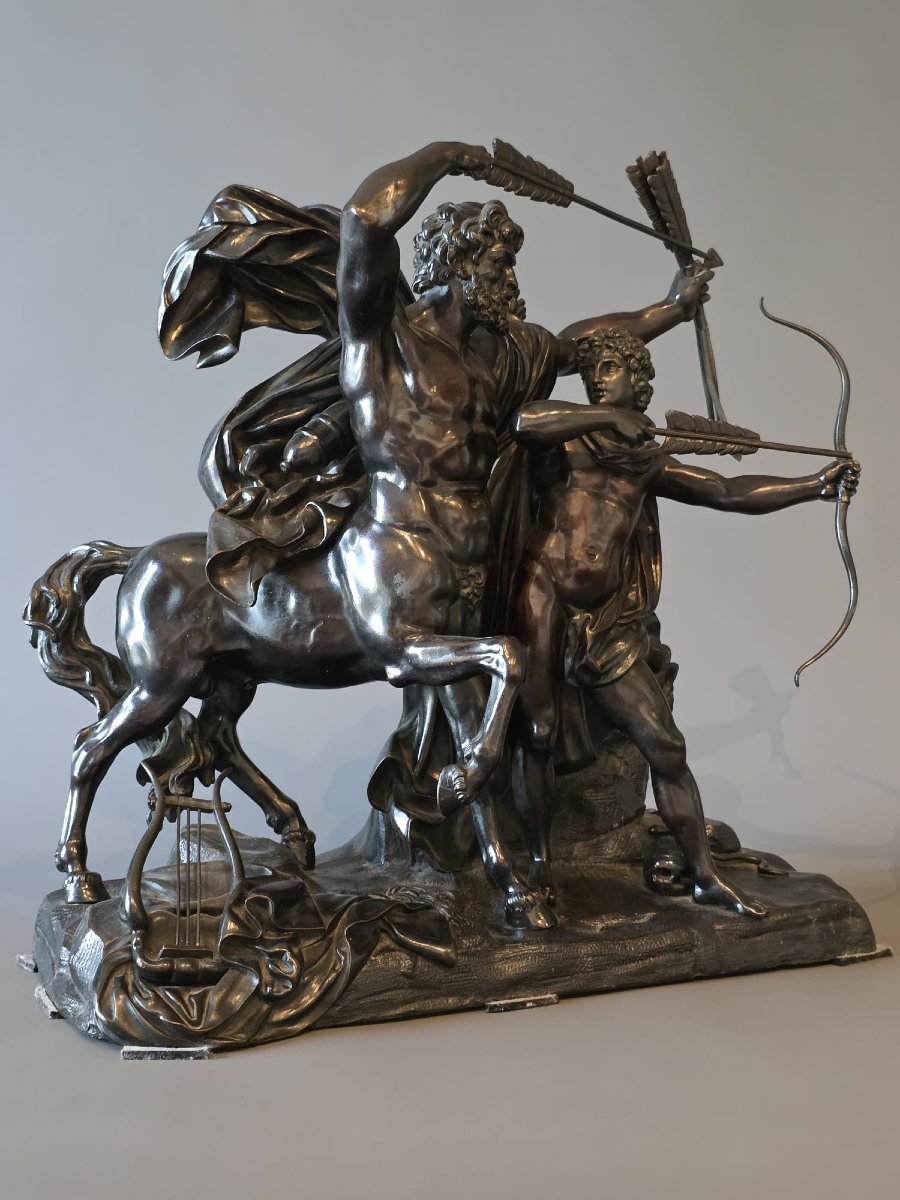 L'éducation d'Achille, grand groupe en bronze, XIXème.-photo-3