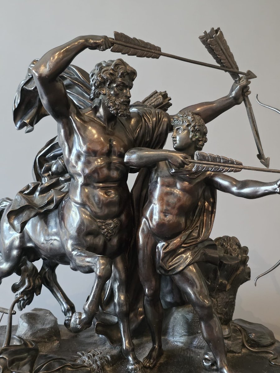 L'éducation d'Achille, grand groupe en bronze, XIXème.-photo-4
