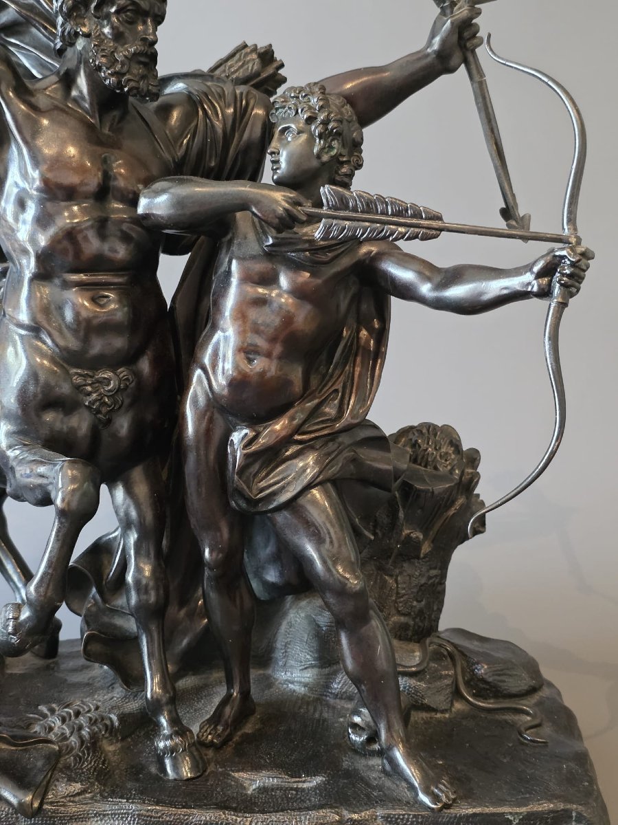 L'éducation d'Achille, grand groupe en bronze, XIXème.-photo-1