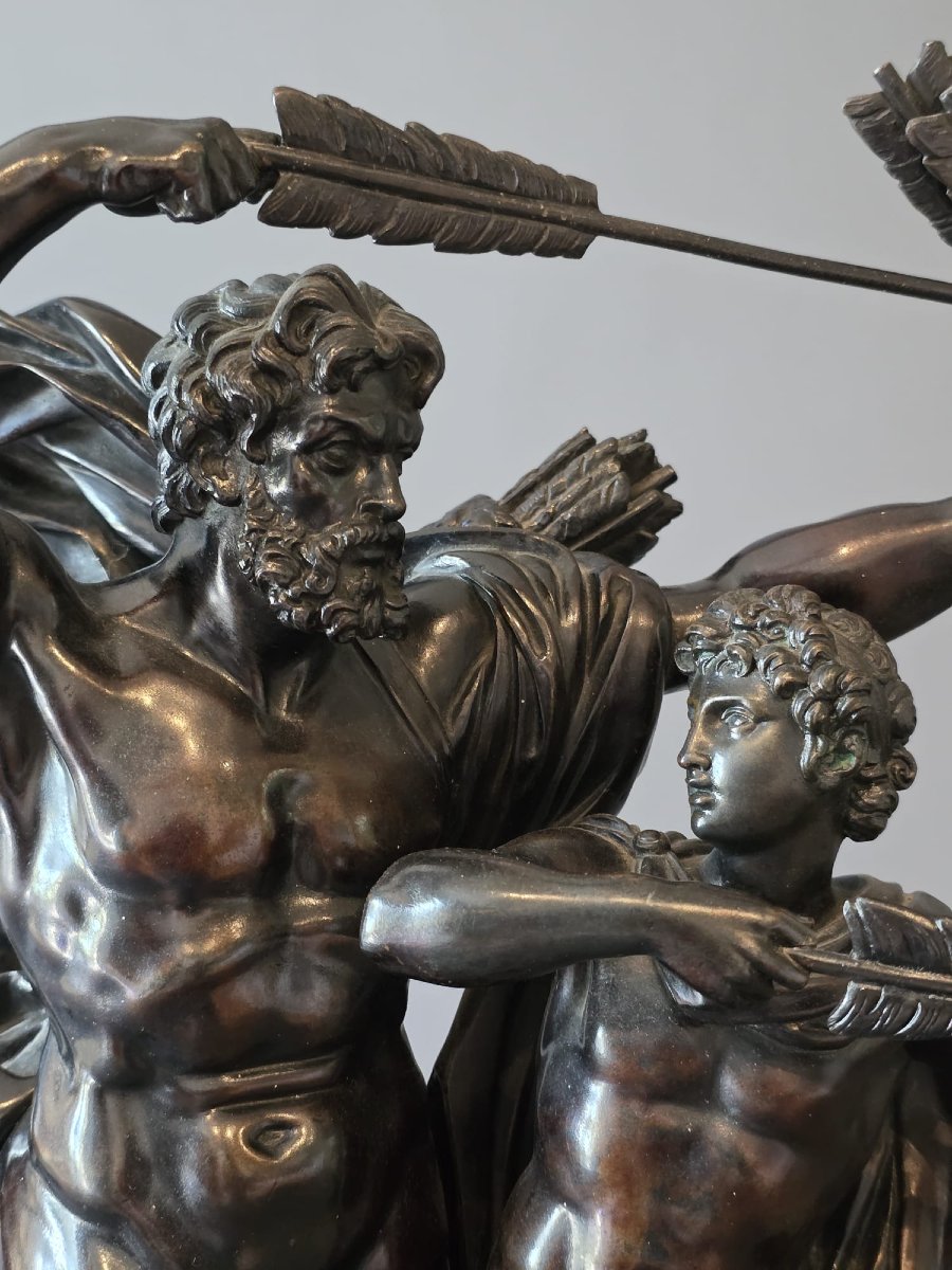 L'éducation d'Achille, grand groupe en bronze, XIXème.-photo-2