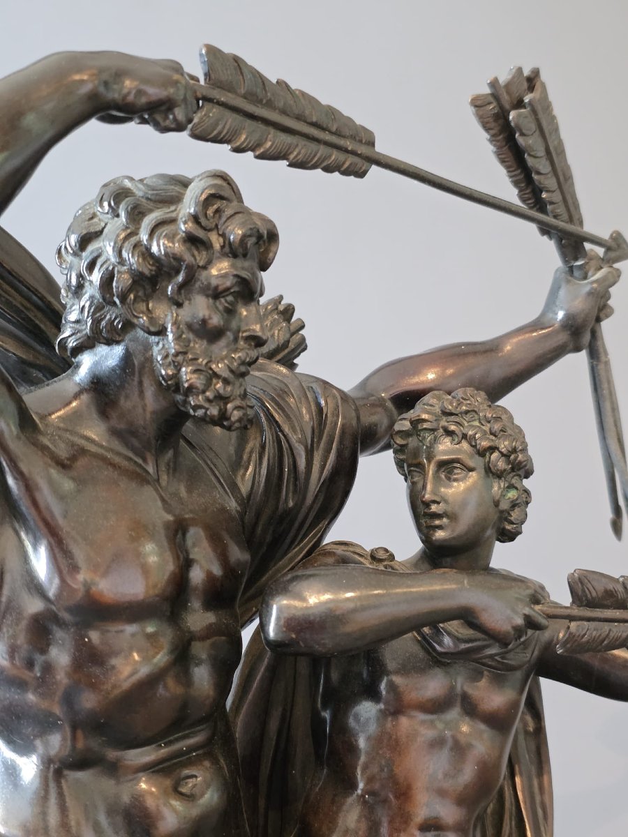 L'éducation d'Achille, grand groupe en bronze, XIXème.-photo-3