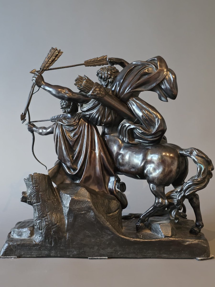 L'éducation d'Achille, grand groupe en bronze, XIXème.-photo-5