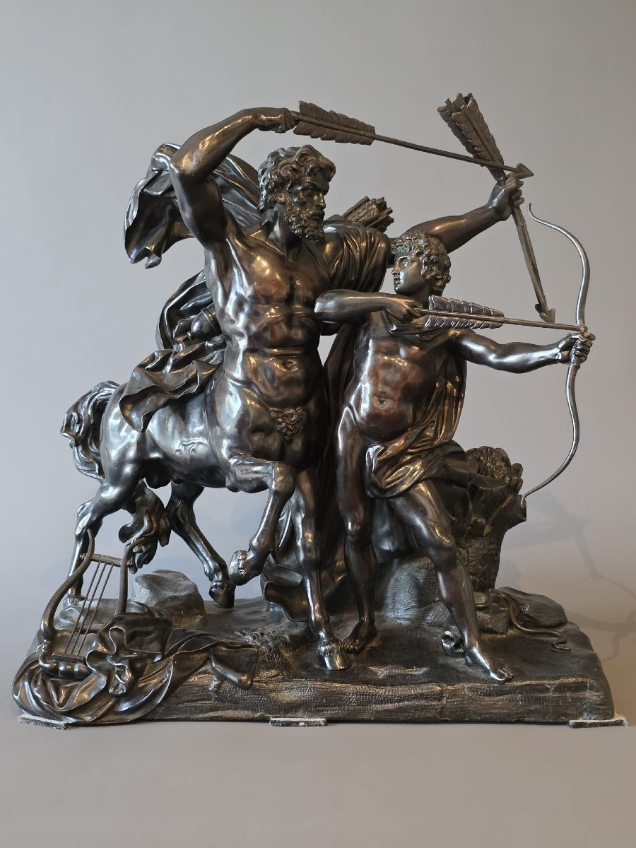 L'éducation d'Achille, grand groupe en bronze, XIXème.