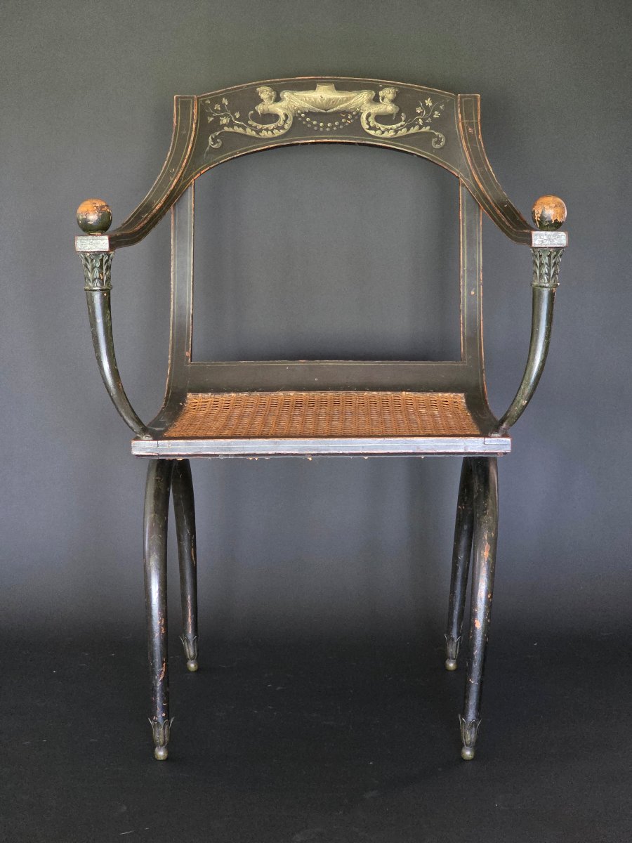 Etruscan Armchair From The Consulate-empire Period, Stamped "chapuis." Late 18th Century. -photo-2