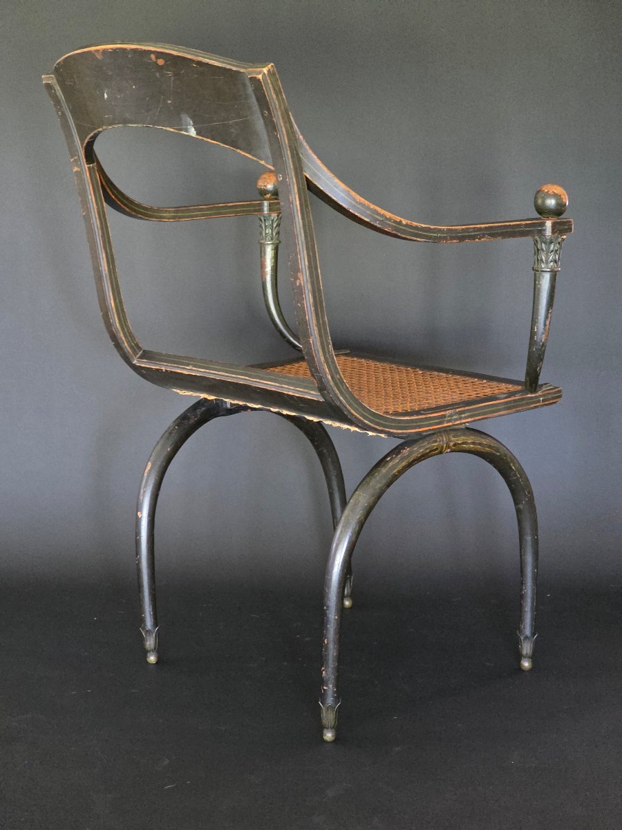 Etruscan Armchair From The Consulate-empire Period, Stamped "chapuis." Late 18th Century. -photo-1