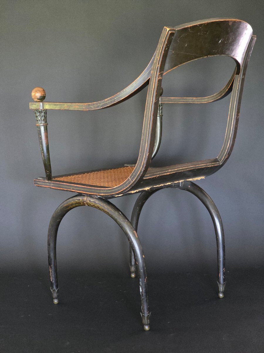 Etruscan Armchair From The Consulate-empire Period, Stamped "chapuis." Late 18th Century. -photo-2