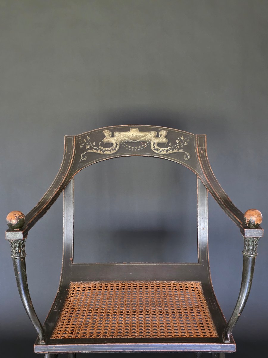 Etruscan Armchair From The Consulate-empire Period, Stamped "chapuis." Late 18th Century. -photo-6