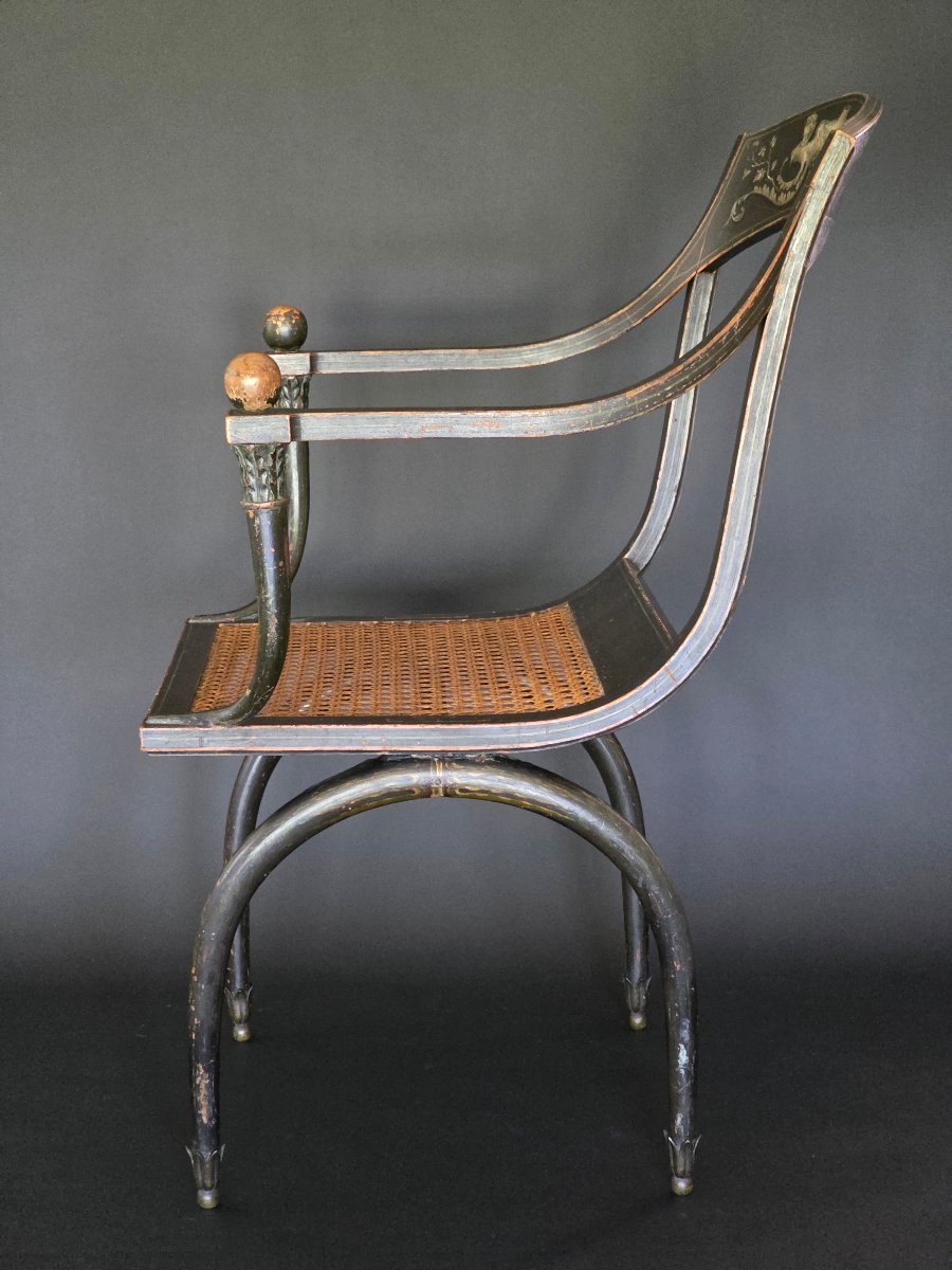 Etruscan Armchair From The Consulate-empire Period, Stamped "chapuis." Late 18th Century. -photo-8
