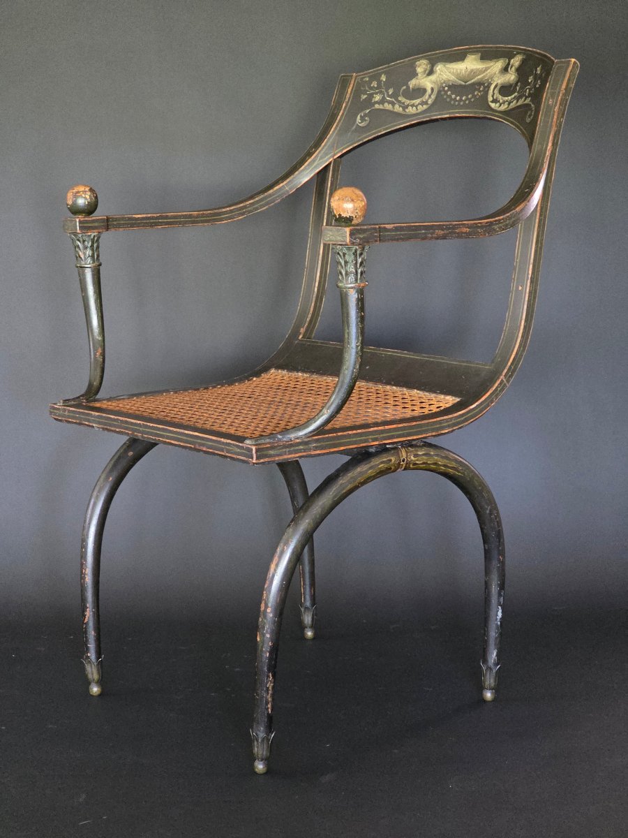 Etruscan Armchair From The Consulate-empire Period, Stamped "chapuis." Late 18th Century. 