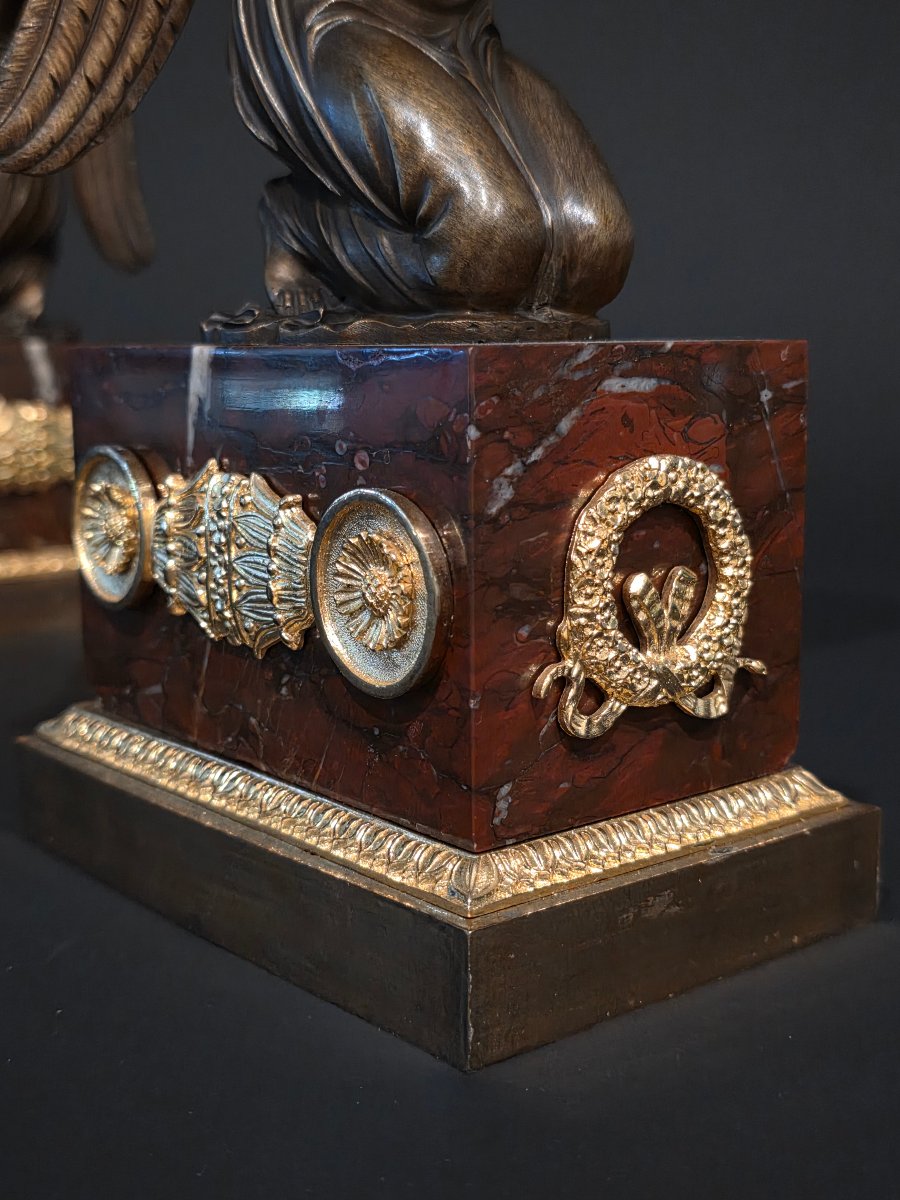 Pierre Chiboust, Pair Of Candlesticks Signed With Winged Victory Figures, Empire Period.-photo-5