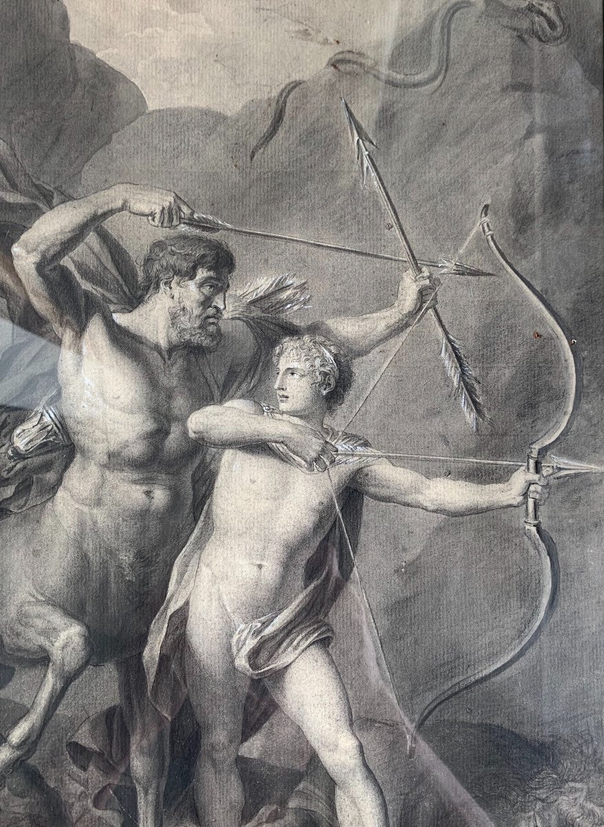 Ink Wash Signed From 1801: The Education Of Achilles By The Centaur Chiron, Entourage Regnault.-photo-4