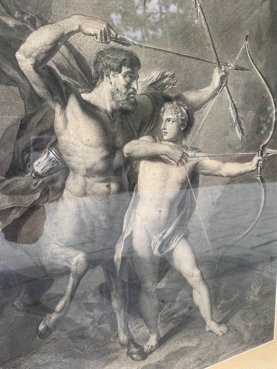 Ink Wash Signed From 1801: The Education Of Achilles By The Centaur Chiron, Entourage Regnault.-photo-2