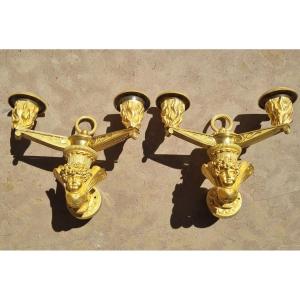 Empire Period, Pair Of Sconces With Zephyrs.