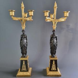 Claude Galle, Superbe Paire De Candélabres d'époque Empire.