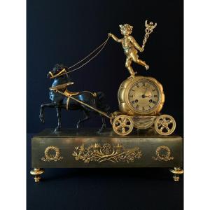 Claude Galle : Rare Pendule Au Char De Mercure, époque Empire. 