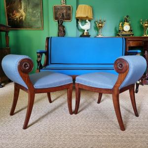 JBB DEMAY, Rare paire de Tabourets à Secrets, estampillés, Époque Directoire-Consulat. 