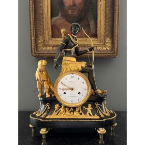 Js Deverberie And Jj Coteau, African Clock Signed From The Consulate Period.