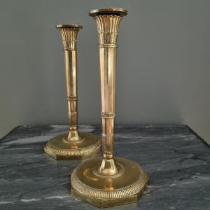 Claude Galle/Fontainebleau, paire de flambeaux d'époque Empire. 