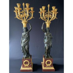 François Rémond: Exceptional Pair Of Candelabras From The Consulate Period. 104 Cm.