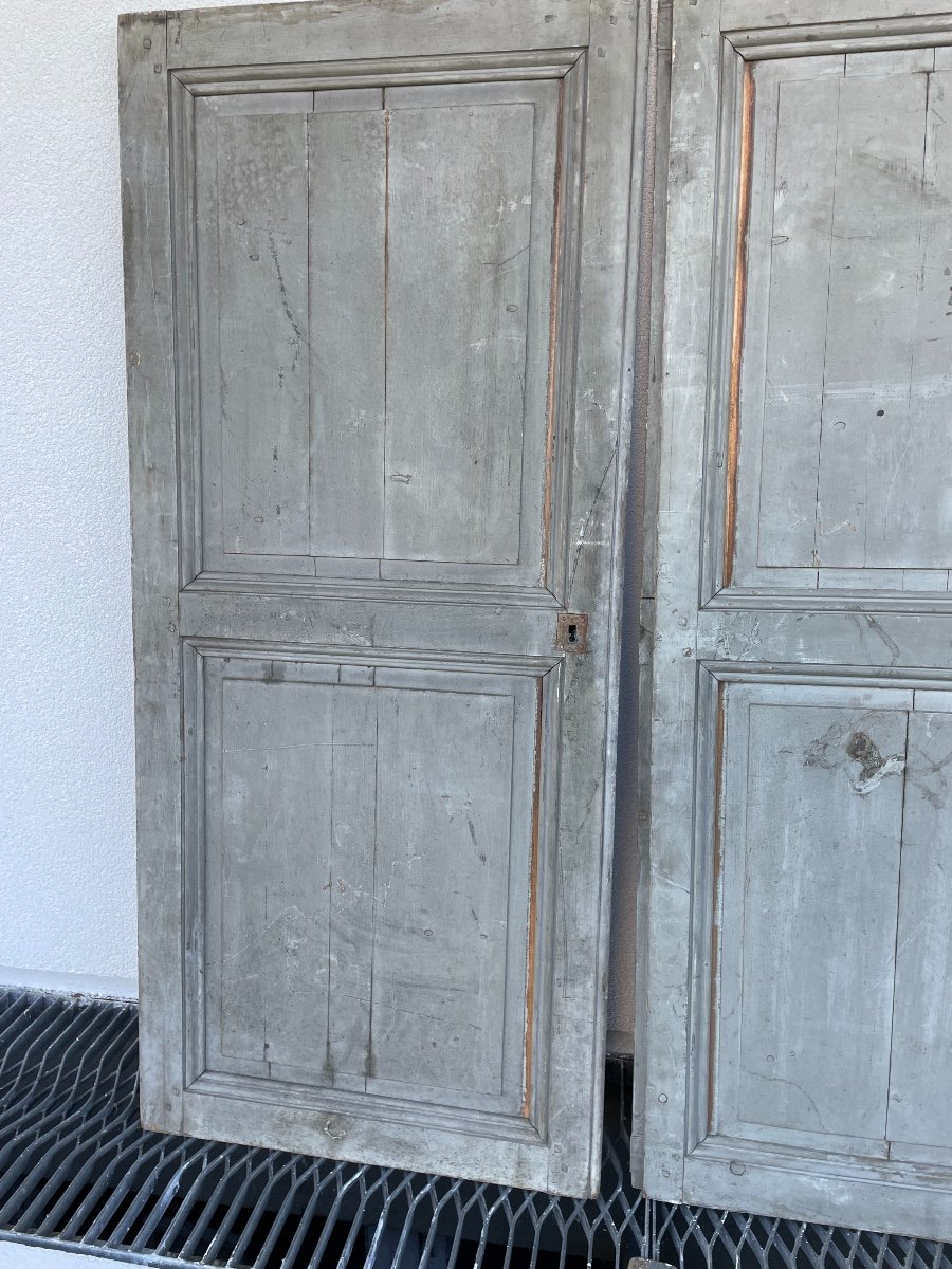 Old Woodwork Element Pair Of Low Patinated Doors For Cupboard Decoration-photo-3