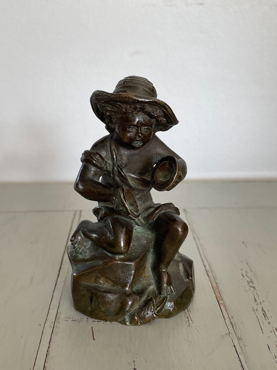 Old Small Bronze: The Child With Cymbals, Early 20th Century Period Statue Showcase