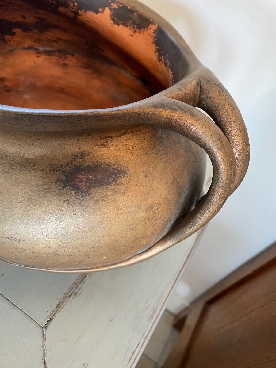 Old Ceramic Terracotta Planter Vase By Henri Laurent-desrousseaux Art Nouveau-photo-2