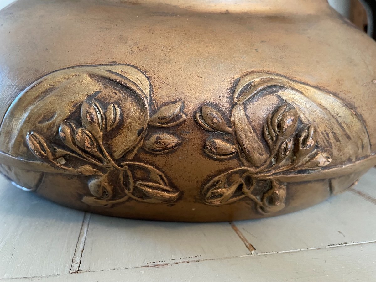 Old Ceramic Terracotta Planter Vase By Henri Laurent-desrousseaux Art Nouveau-photo-3