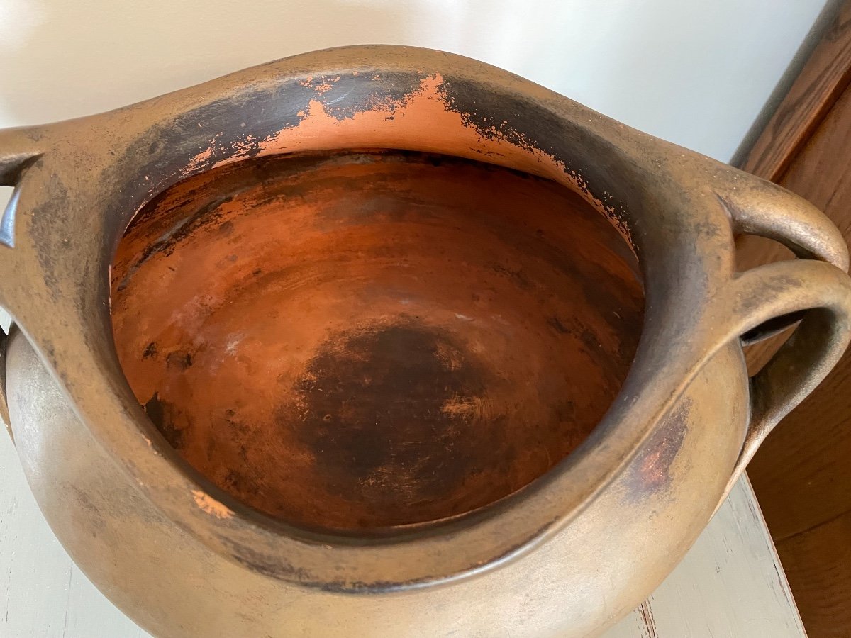 Old Ceramic Terracotta Planter Vase By Henri Laurent-desrousseaux Art Nouveau-photo-4
