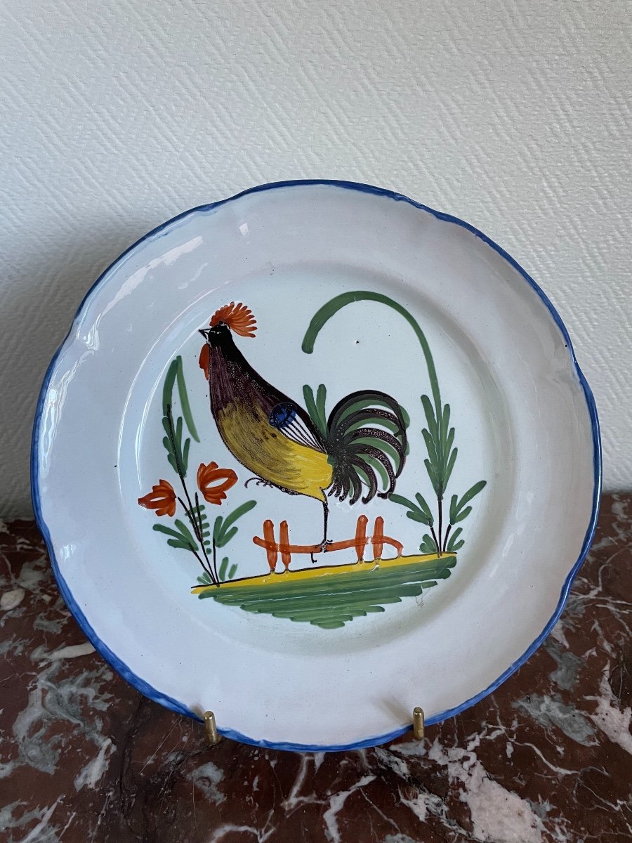 Assiette Ancienne Au Coq En Faience De Waly Epoque XIX Eme Siècle état Parfait-photo-1