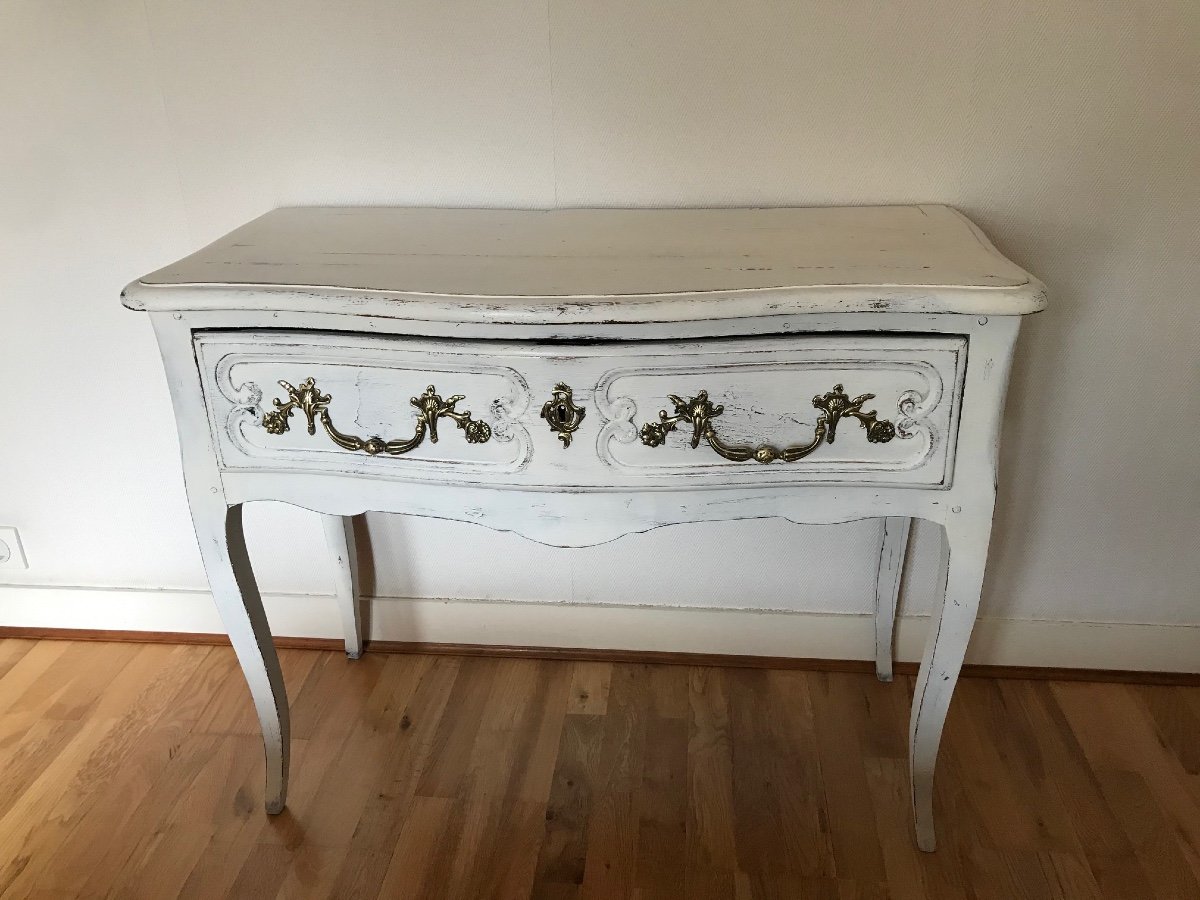 Commode époque Louis XV Du XVIII ème Siècle Dite Perruquière Ancienne En Chêne Patiné Blanc-photo-3