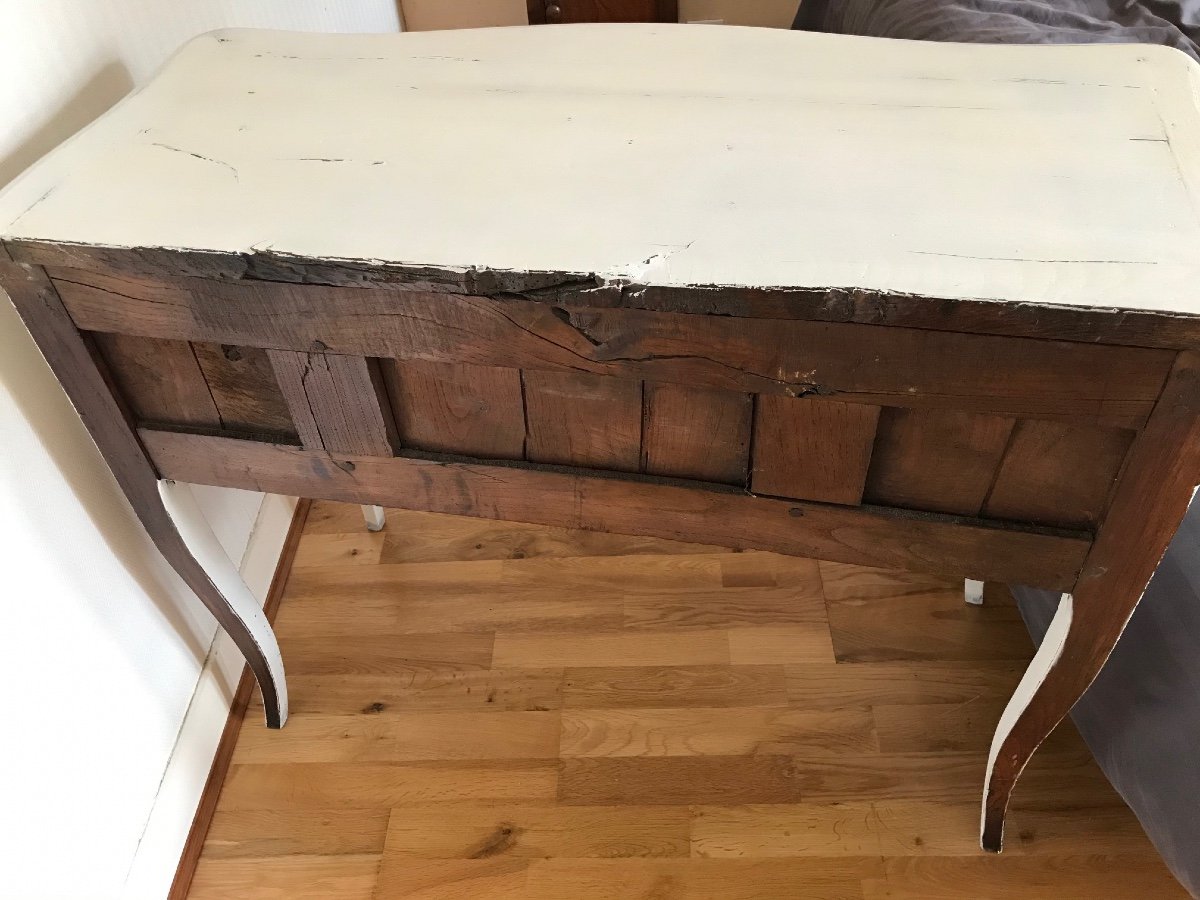 Commode époque Louis XV Du XVIII ème Siècle Dite Perruquière Ancienne En Chêne Patiné Blanc-photo-4