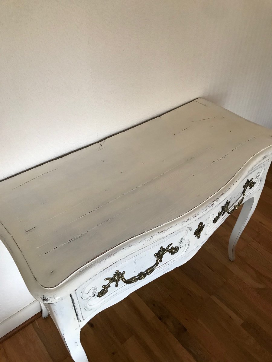 Commode époque Louis XV Du XVIII ème Siècle Dite Perruquière Ancienne En Chêne Patiné Blanc-photo-6