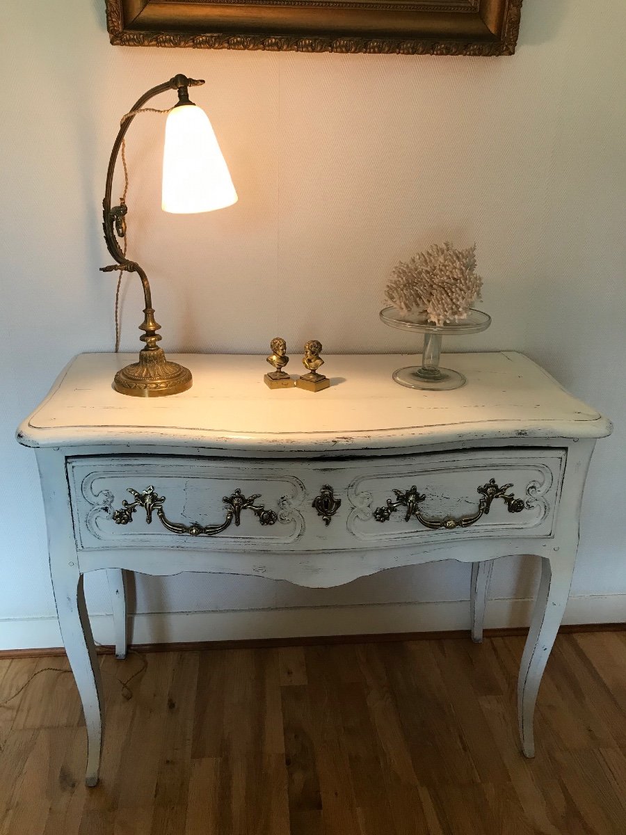 Commode époque Louis XV Du XVIII ème Siècle Dite Perruquière Ancienne En Chêne Patiné Blanc