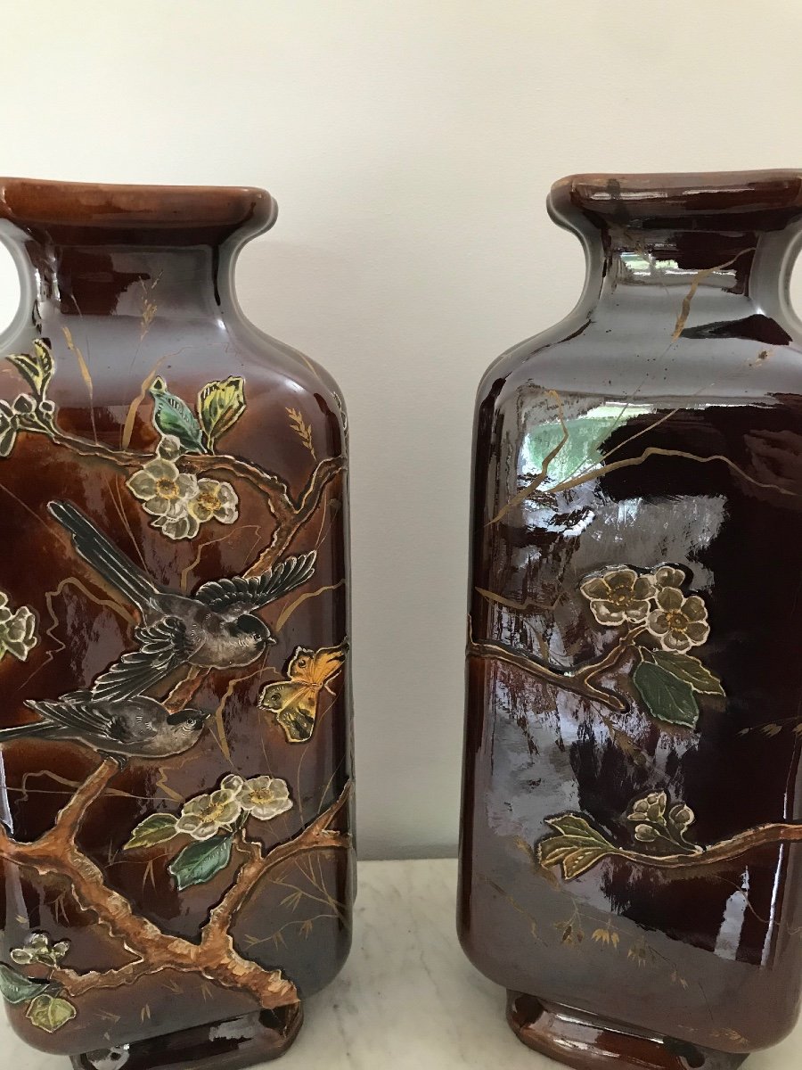 Ancienne Et Grande Paire De Vases Anciens En Céramique Dans Le Goût De Théodore Deck -photo-3