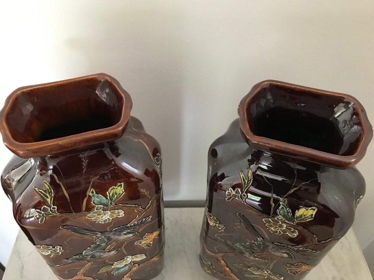 Ancienne Et Grande Paire De Vases Anciens En Céramique Dans Le Goût De Théodore Deck -photo-3