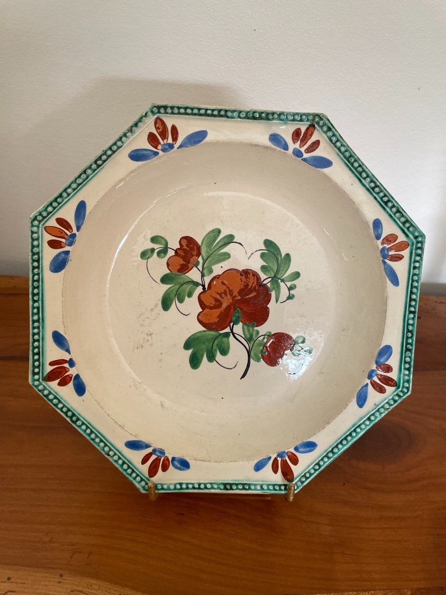 Ancienne Assiette Octogonale Faience Fine d' Aumale XIXème Decor Fleur-photo-4