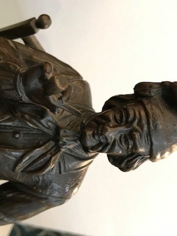 Ancienne Statue En Bronze : Le Fumeur De Pipe Signé De Rogron. Epoque XIX ème Siècle-photo-2