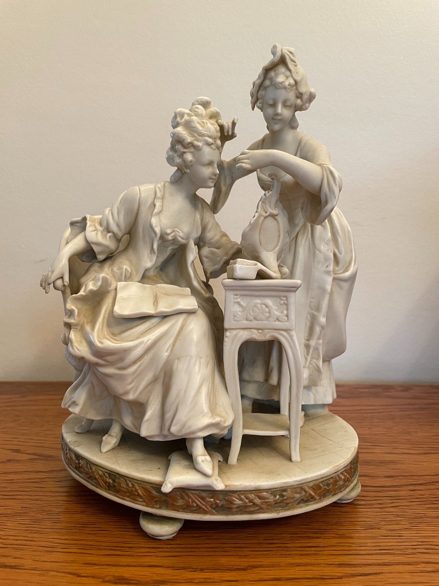 Grand Et Ancien Biscuit De Porcelaine Du Début Du XX Eme Siècle Romantique