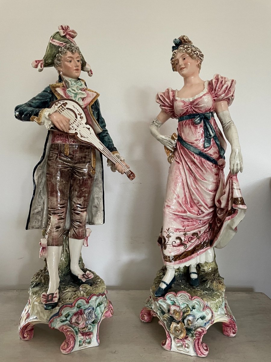 Large Pair Of Incredible And Wonderful Barbotine Statuettes Circa 1900 Old