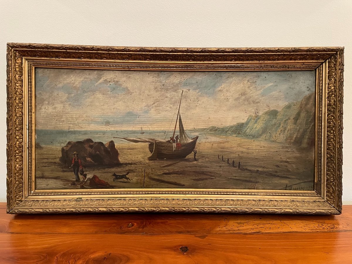 Tableau Ancien Marine Huile Sur Panneau  Hsp Signé De A Brassas Vers 1870 XIX ème-photo-2