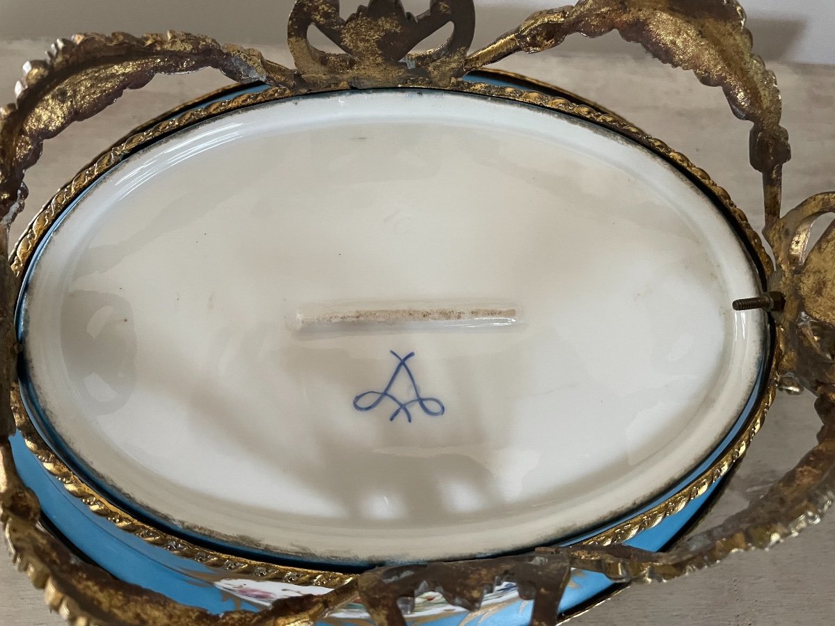 Ancienne Coupe Décor Ange Putti Vide Poche En Porcelaine Et Bronze Doré, XIX ème DLG Sèvres-photo-5