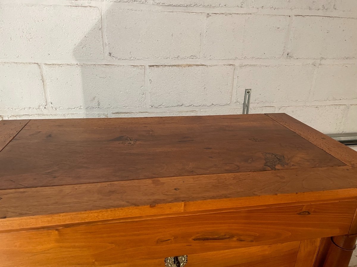 Old Secretary In Fruit Wood With Empire Style Columns, Late XIX Eme Period Commode Desk-photo-2