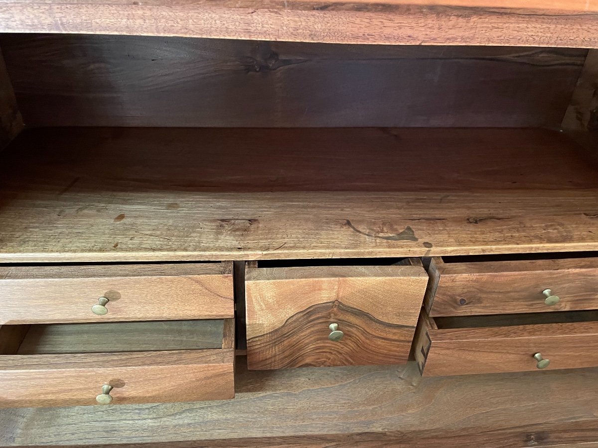 Old Secretary In Fruit Wood With Empire Style Columns, Late XIX Eme Period Commode Desk-photo-8