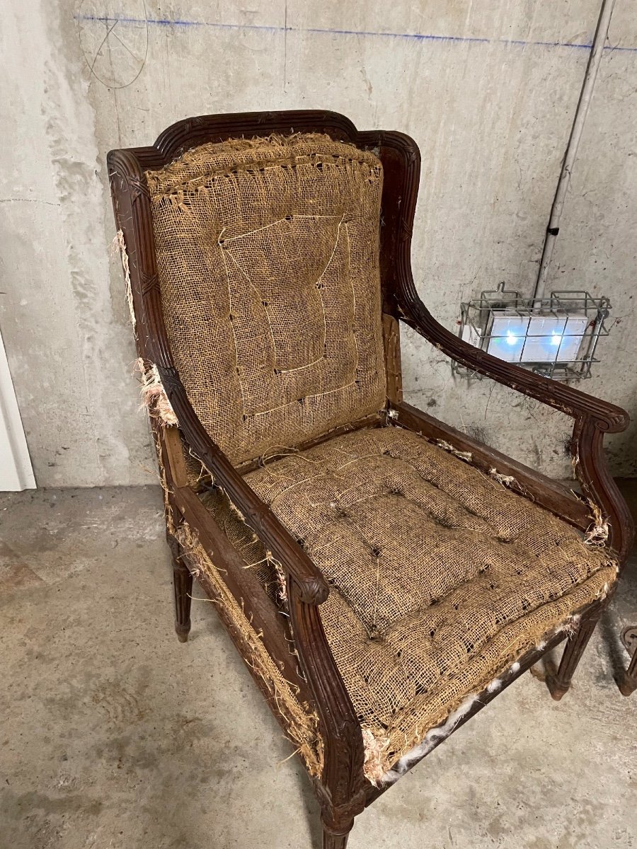 Paire De Fauteuils Anciens Bergeres Style Louis XVI époque XIX Eme à Recouvrir Ancien Fauteuil-photo-2