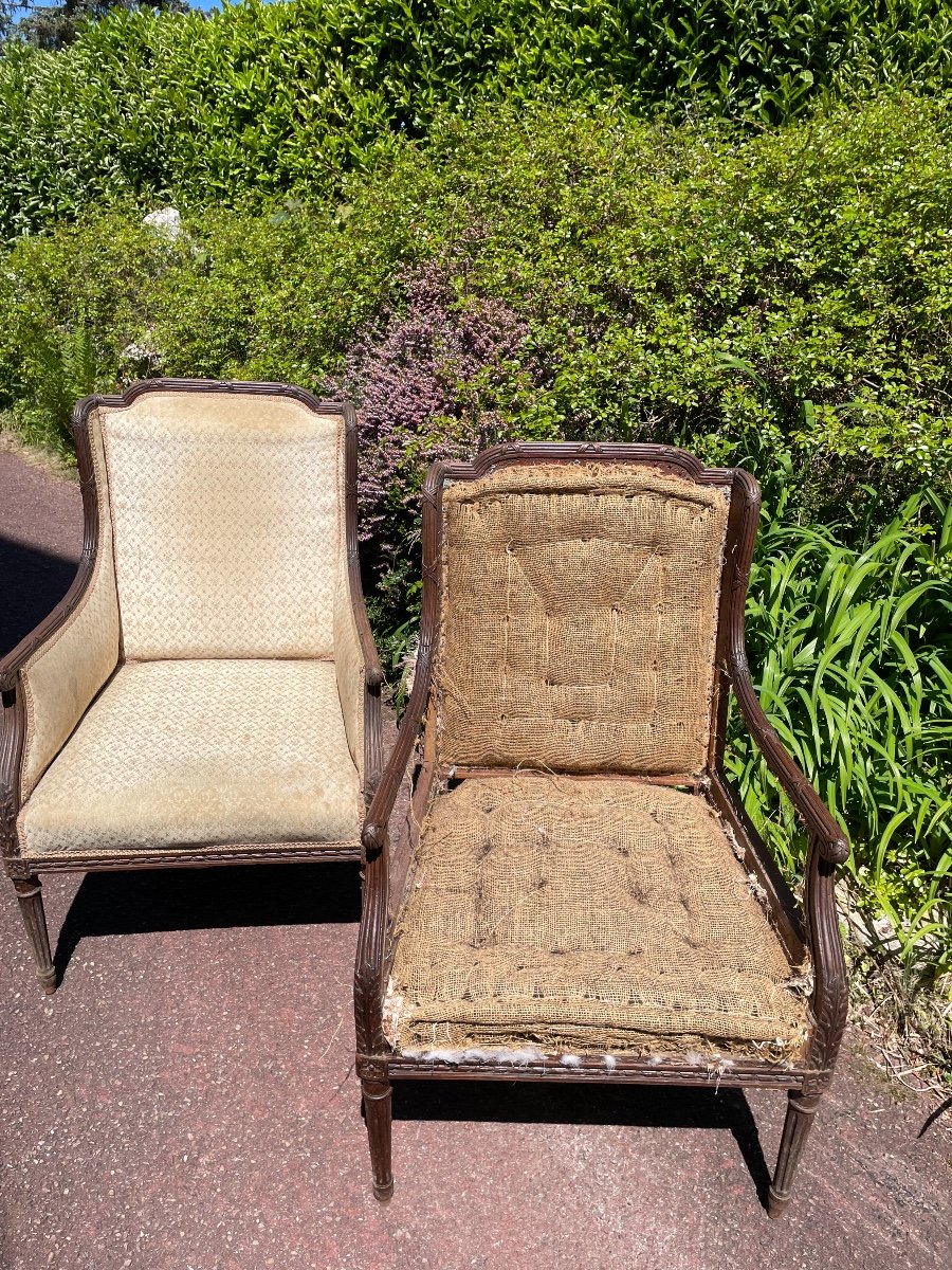 Paire De Fauteuils Anciens Bergeres Style Louis XVI époque XIX Eme à Recouvrir Ancien Fauteuil-photo-2