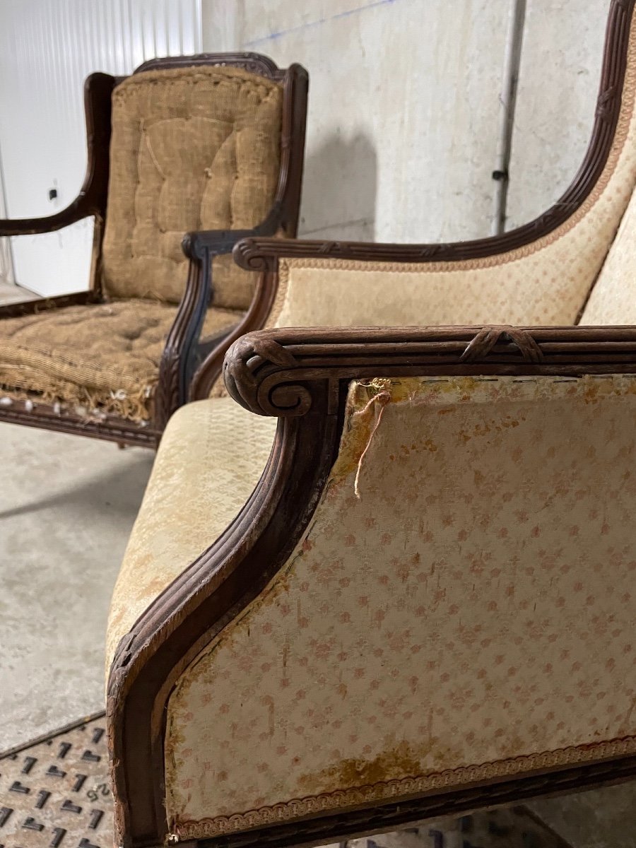 Pair Of Old Bergeres Armchairs Louis XVI Style XIX Eme To Cover Old Armchair-photo-4