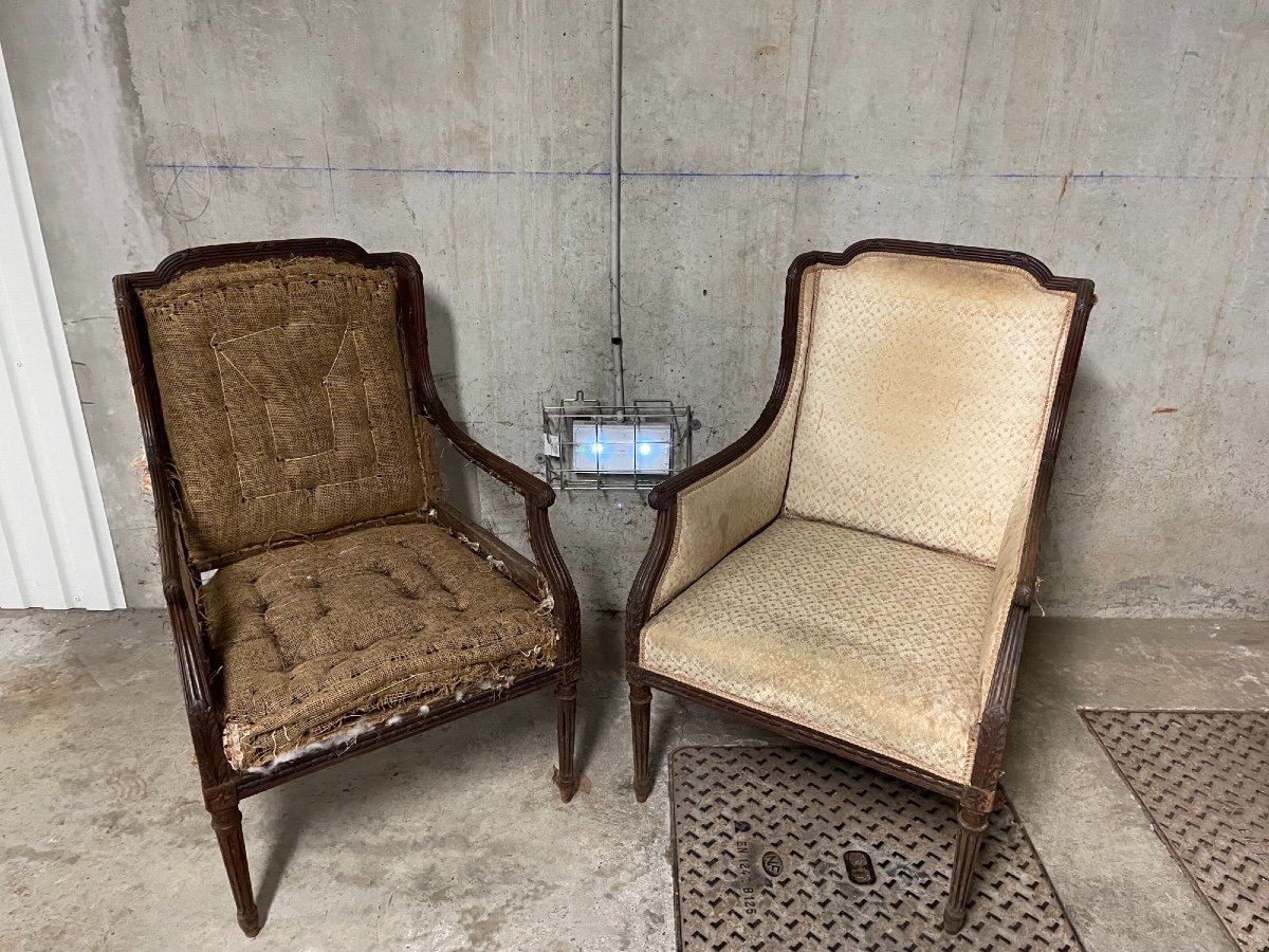 Pair Of Old Bergeres Armchairs Louis XVI Style XIX Eme To Cover Old Armchair